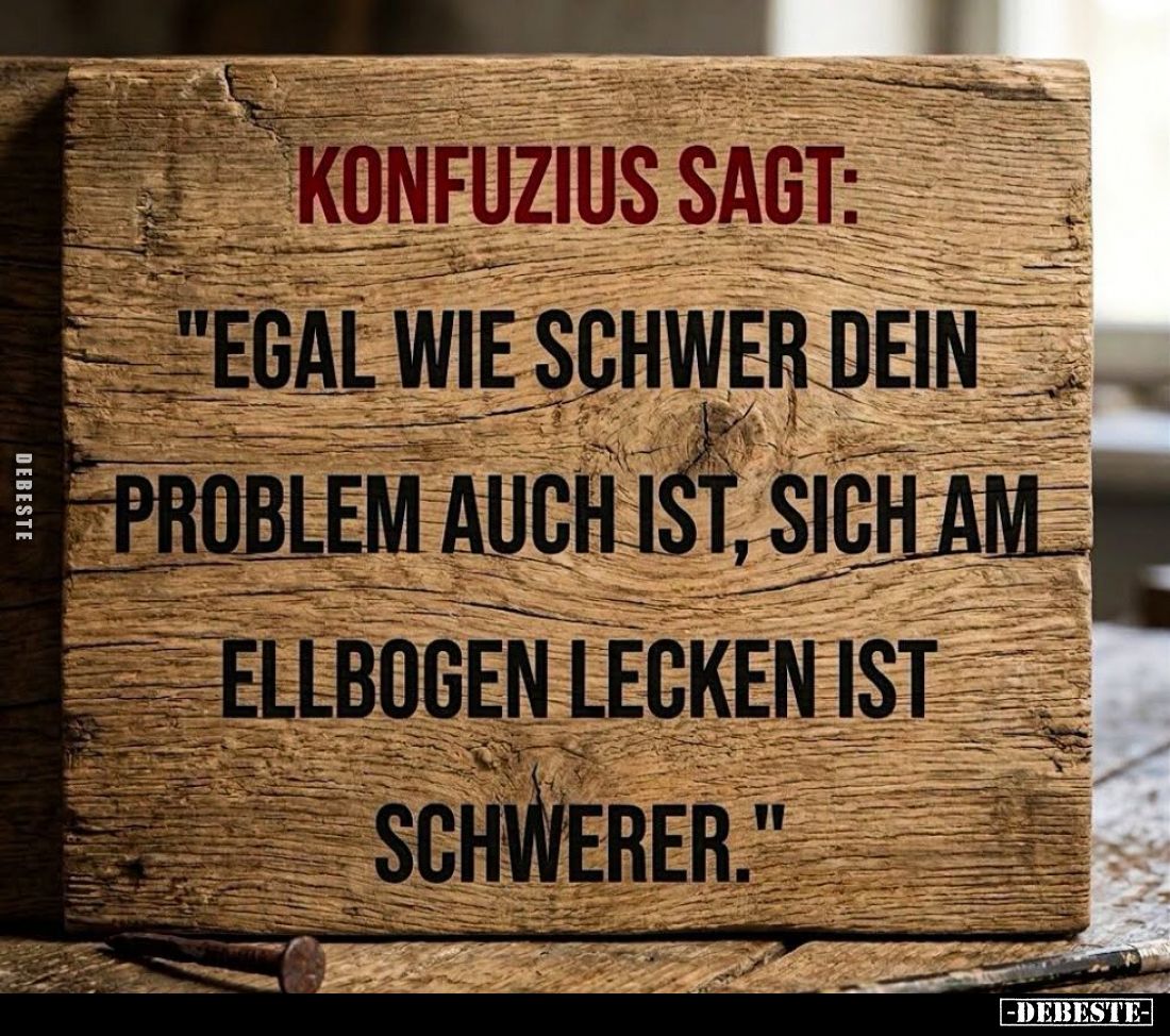Konfuzius sagt:
"Egal wie schwer dein Problem auch ist, sich am Ellbogen lecken ist schwerer."