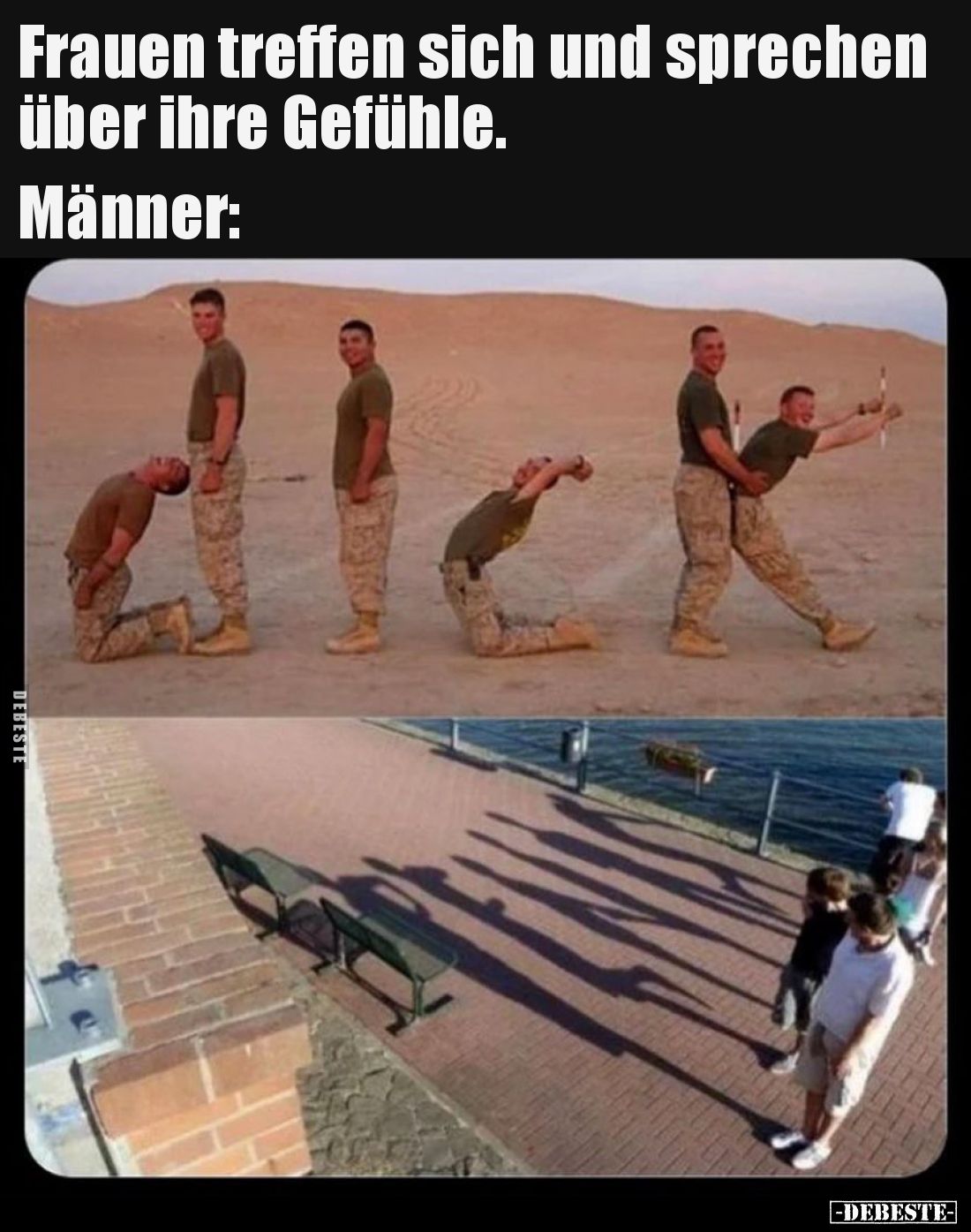 Frauen treffen sich und sprechen über ihre Gefühle.
Männer: