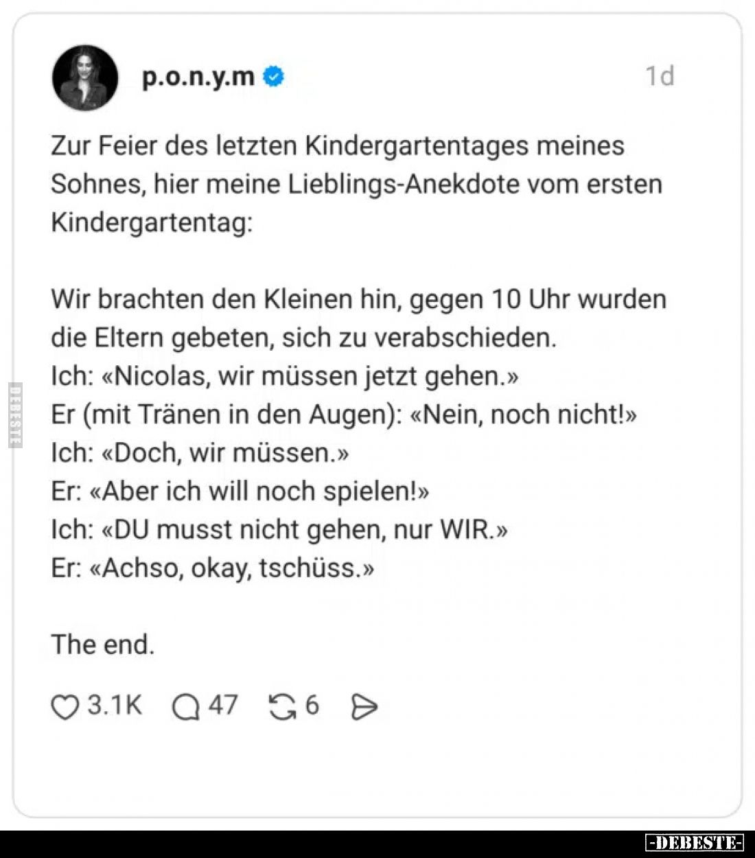 Zur Feier des letzten Kindergartentages meines Sohnes, hier meine Lieblings-Anekdote vom ersten Kindergartentag:
Wir brachte...