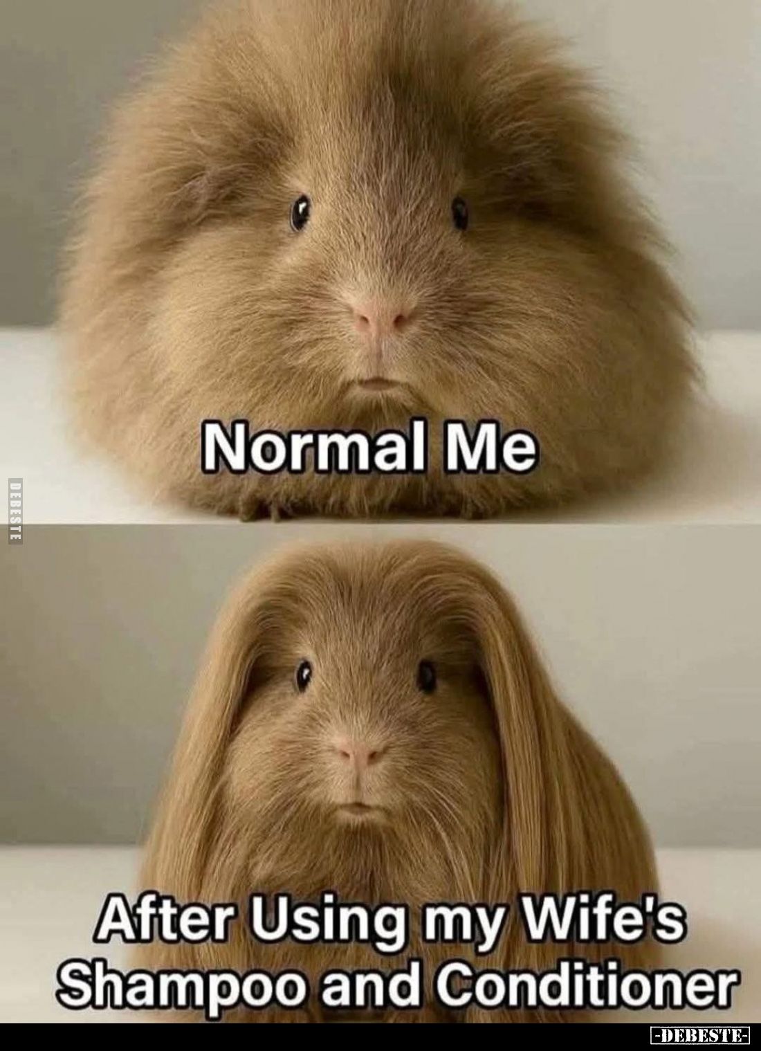 Normal me.  -
After using my wife's shampoo and conditioner.
