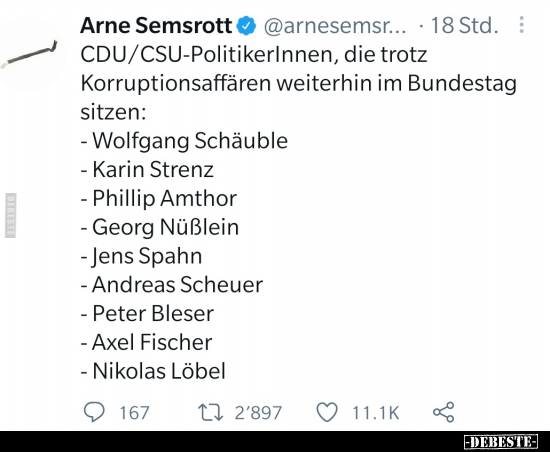 CDU/CSU-PolitikerInnen, die trotz Korruptionsaffären.. - Lustige Bilder | DEBESTE.de