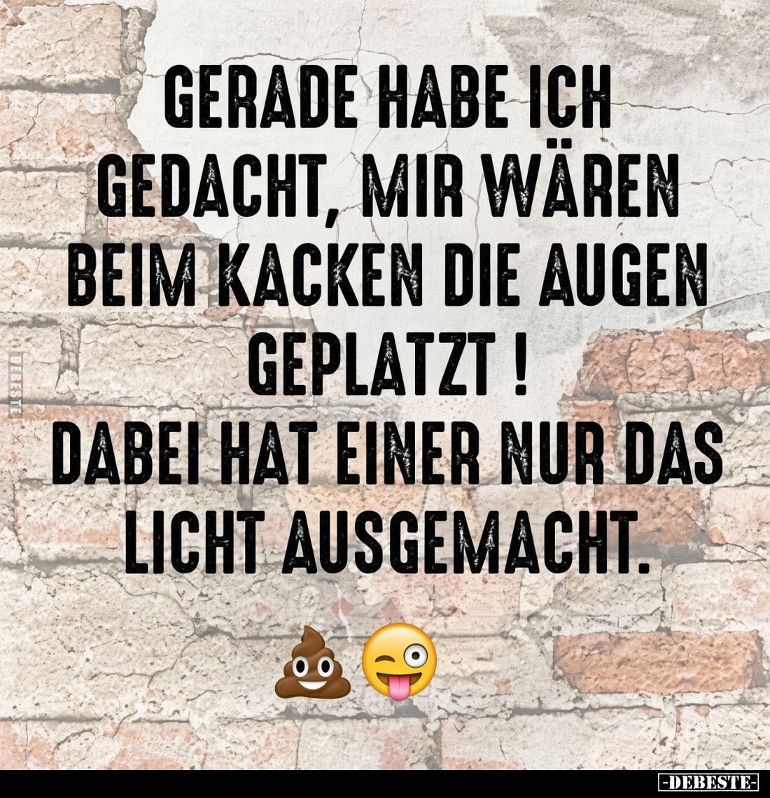 Gerade habe ich gedacht, mir wären beim Kacken die Augen geplatzt!
Dabei hat einer nur das Licht ausgemacht.