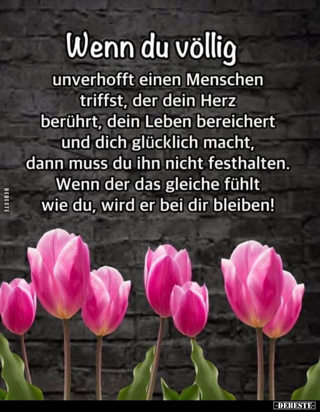 Wenn du völlig unverhofft einen Menschen triffst, der dein Herz berührt, dein Leben bereichert und dich glücklich macht, dann...