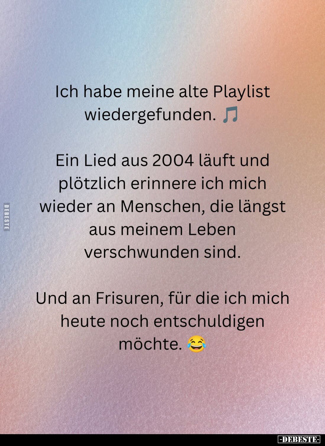 Ich habe meine alte Playlist wiedergefunden.
Ein Lied aus 2004 läuft und plötzlich erinnere ich mich wieder an Menschen, die...