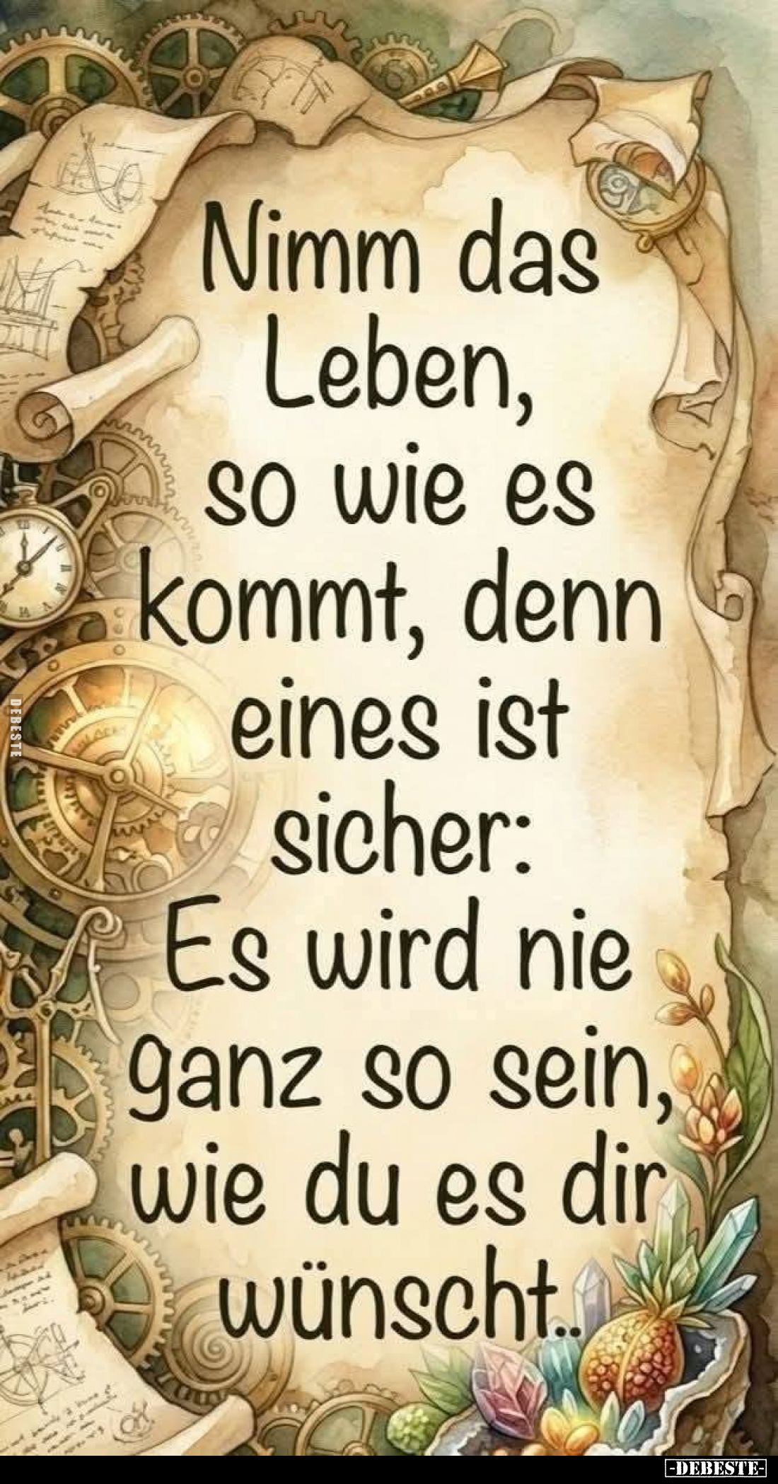 Nimm das Leben,
so wie es kommt, denn eines ist sicher:
Es wird nie ganz so sein, wie du es dir wünschst..