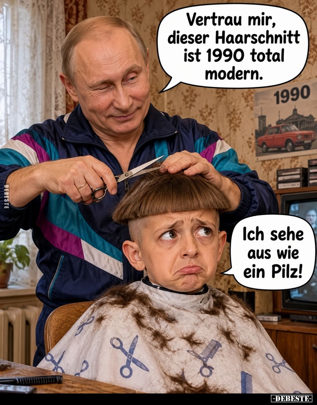 Vertrau mir, dieser Haarschnitt ist 1990 total modern.
-
Ich sehe aus wie ein Pilz!