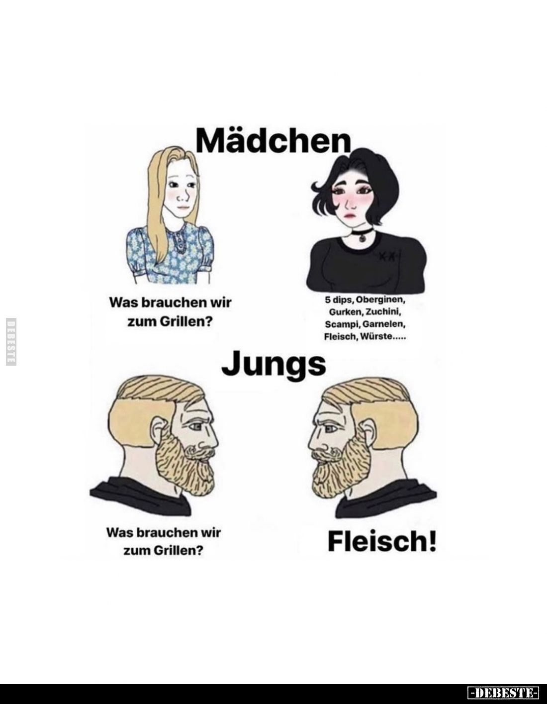 Mädchen
-
Was brauchen wir zum Grillen?
-
5 dips, Oberginen, Gurken, Zuchini, Scampi, Garnelen, Fleisch, Würste......
-
...