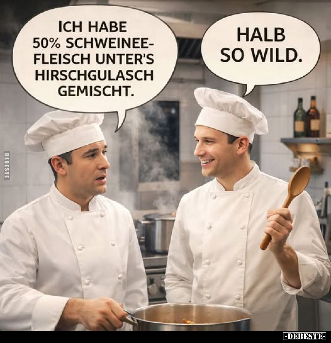 Ich habe 50%  Schweineefleisch unter's Hirschgulasch gemischt. - Halb so wild.