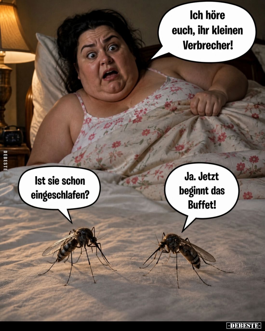 Ich höre euch, ihr kleinen Verbrecher!
-
Ist sie schon eingeschlafen? -
Ja. Jetzt beginnt das Buffet!