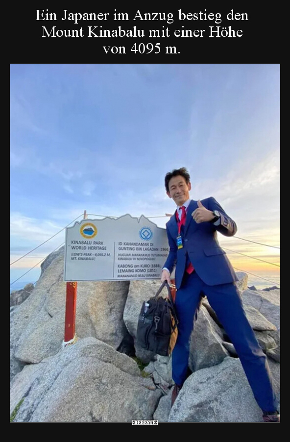 Ein Japaner im Anzug bestieg den Mount Kinabalu mit einer.. - Lustige Bilder | DEBESTE.de