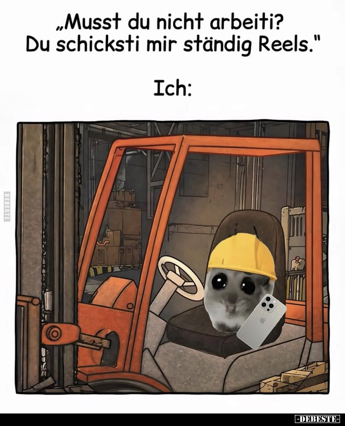 „Musst du nicht arbeiti? Du schicksti mir ständig Reels."
Ich: