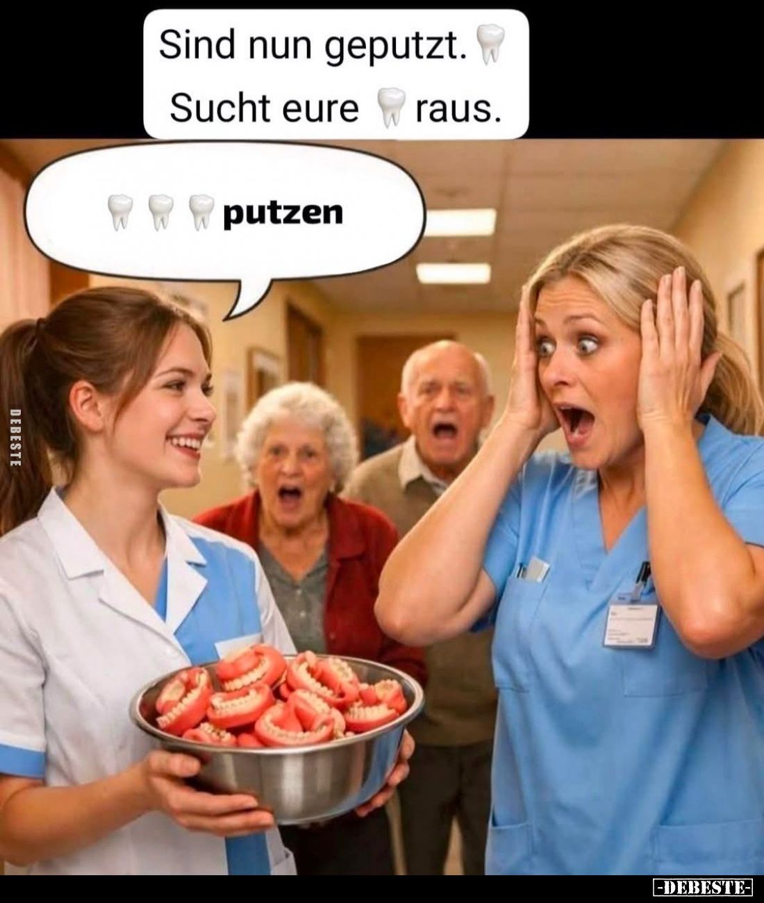 Sind nun geputzt.
Sucht eure Zähne raus.