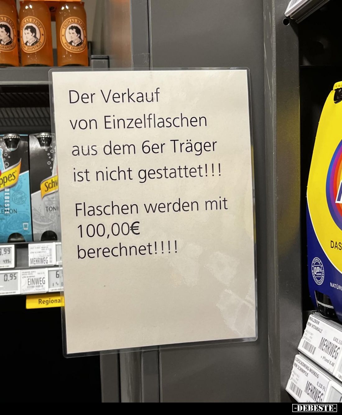 Der Verkauf von Einzelflaschen aus dem 6er Träger ist nicht gestattet!!!
Flaschen werden mit 100,00€ berechnet!!!!