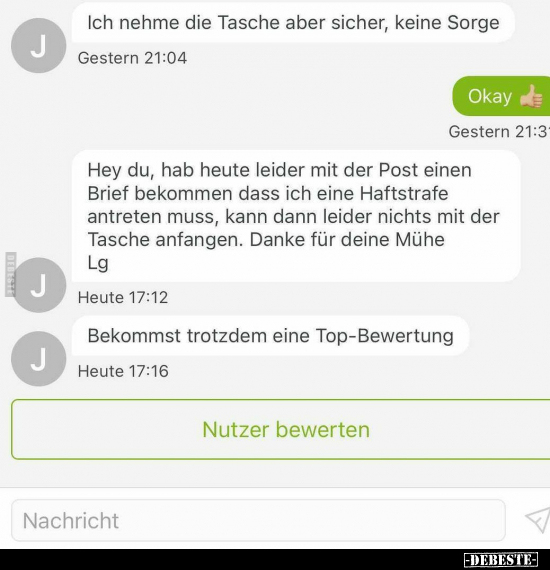 Ich nehme die Tasche aber sicher, keine Sorge..