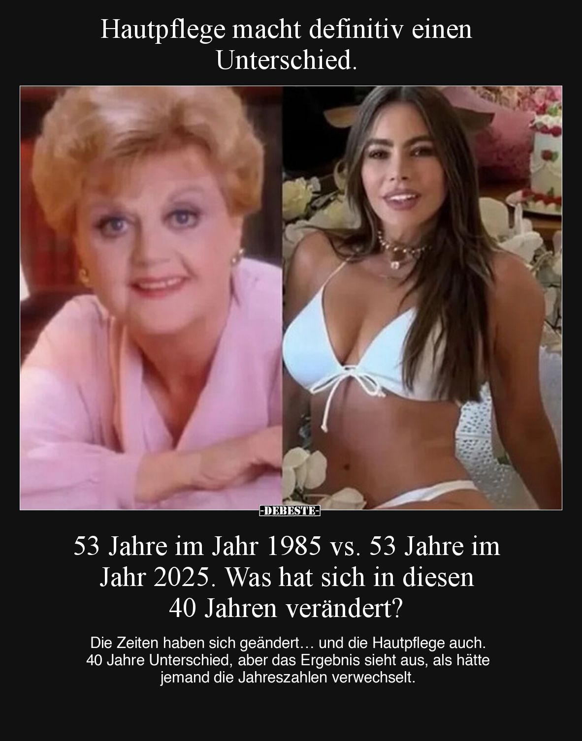 Hautpflege macht definitiv einen Unterschied.

53 Jahre im Jahr 1985 vs. 53 Jahre im Jahr 2025.
Was hat sich in diesen 40 ...