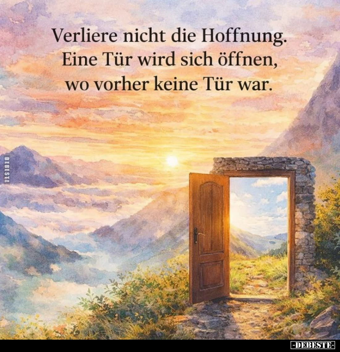 Verliere nicht die Hoffnung.
Eine Tür wird sich öffnen, wo vorher keine Tür war.
