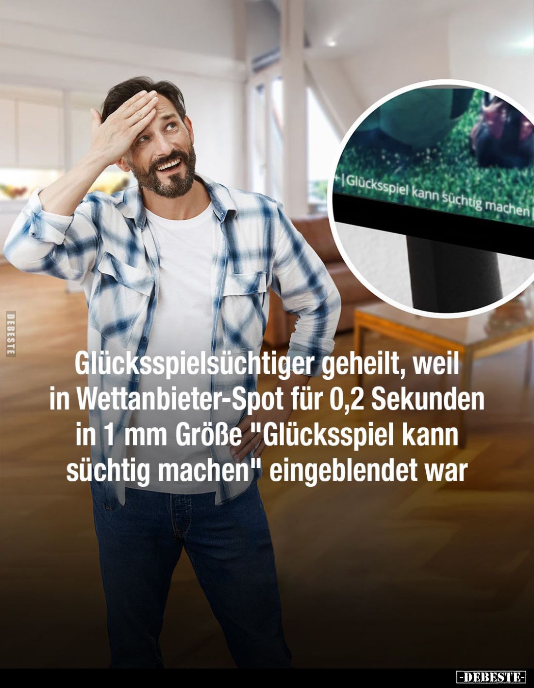 Glücksspielsüchtiger geheilt, weil in Wettanbieter-Spot für 0,2 Sekunden in 1 mm Größe "Glücksspiel kann süchtig machen&...