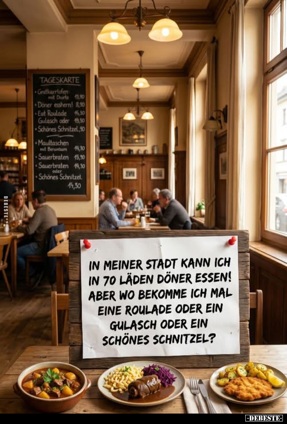 In meiner Stadt kann ich in 70 Läden Döner essen! Aber wo bekomme ich mal eine Roulade oder ein Gulasch oder ein schönes Schn...