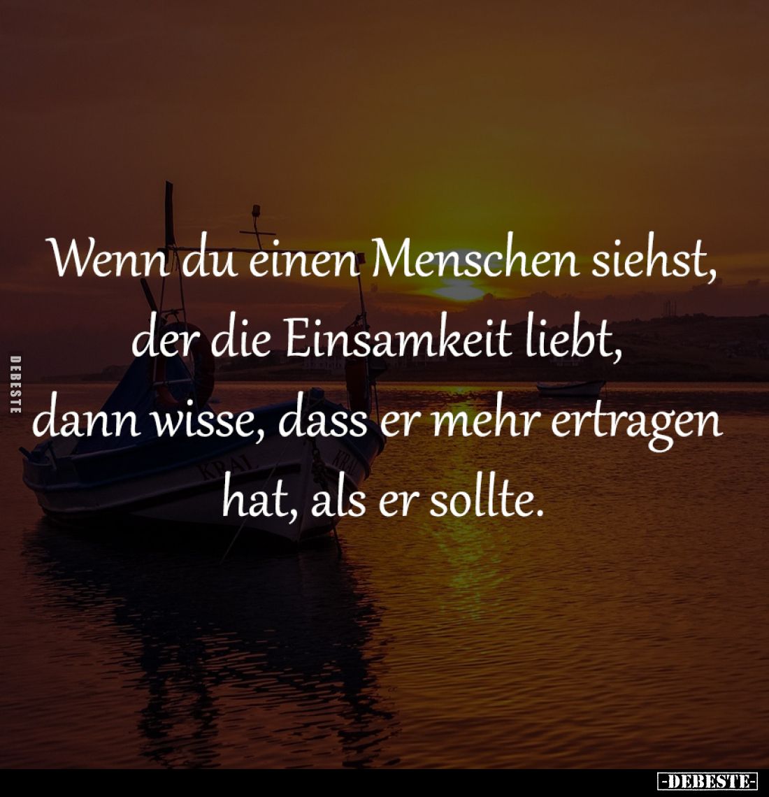 Wenn du einen Menschen siehst,
der die Einsamkeit liebt, 
dann wisse, dass er mehr ertragen 
hat, als er sollte.