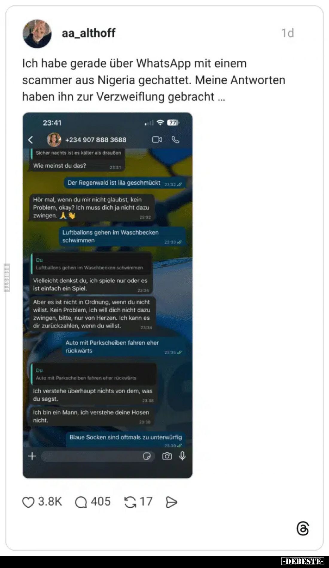 Ich habe gerade über WhatsApp mit einem scammer aus Nigeria.. - Lustige Bilder | DEBESTE.de