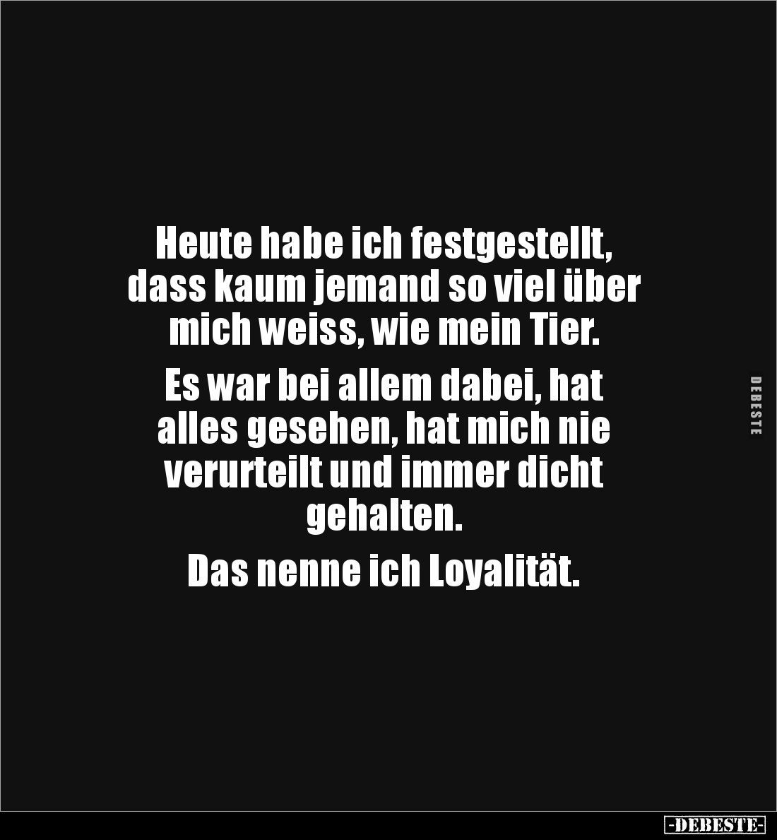 Heute habe ich festgestellt, 
dass kaum jemand so viel über 
mich weiss, wie mein Tier. 

Es war bei allem dabei, hat 
a...