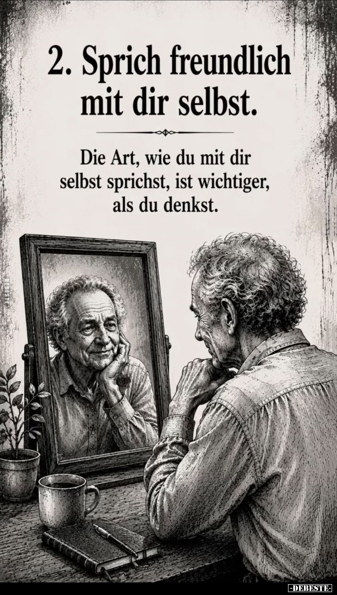 2. Sprich freundlich mit dir selbst.
Die Art, wie du mit dir selbst sprichst, ist wichtiger, als du denkst.