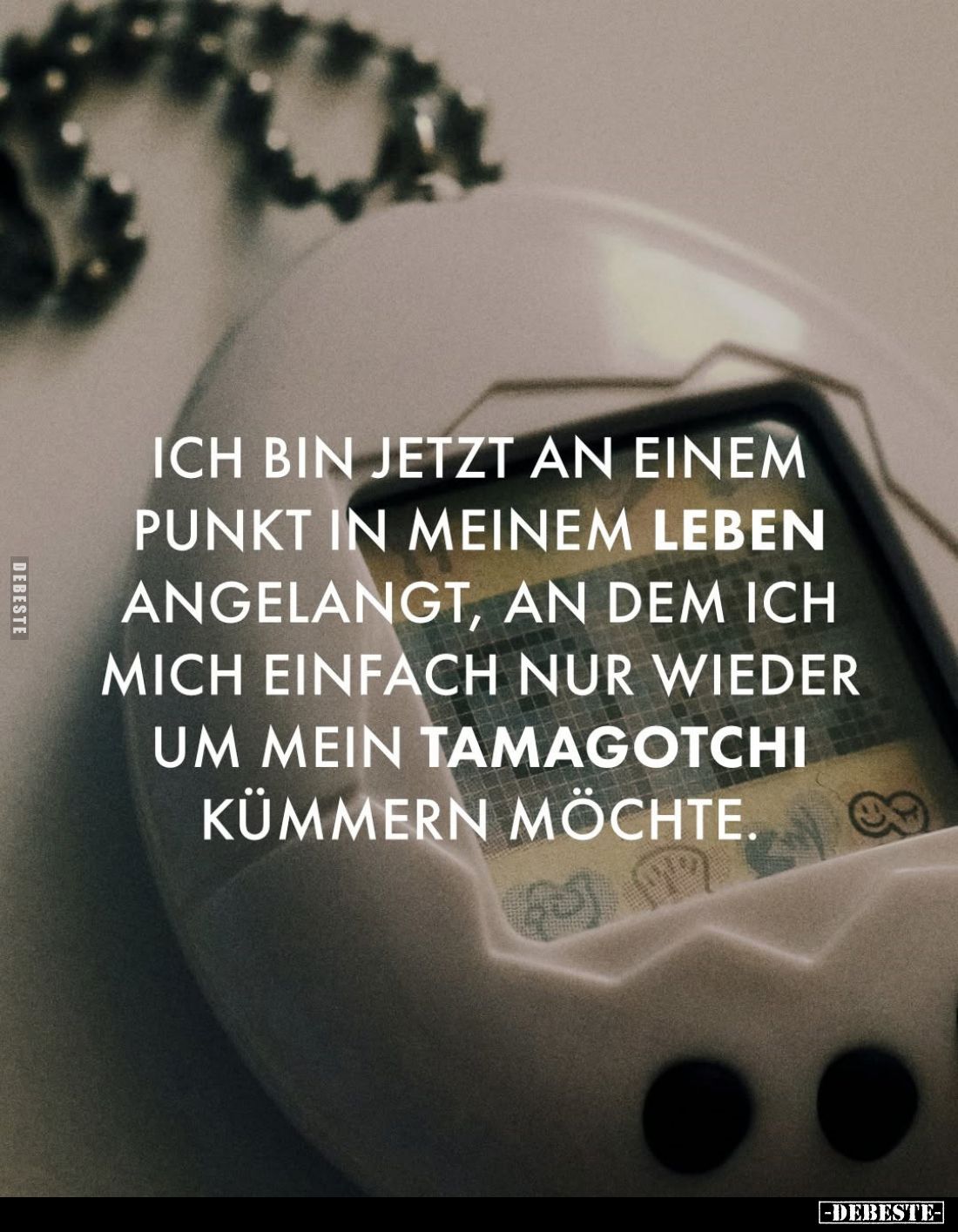 Ich bin jetzt an einem Punkt in meinem Leben angelangt, an dem ich mich einfach nur wieder um mein Tamagotchi kümmern möchte.