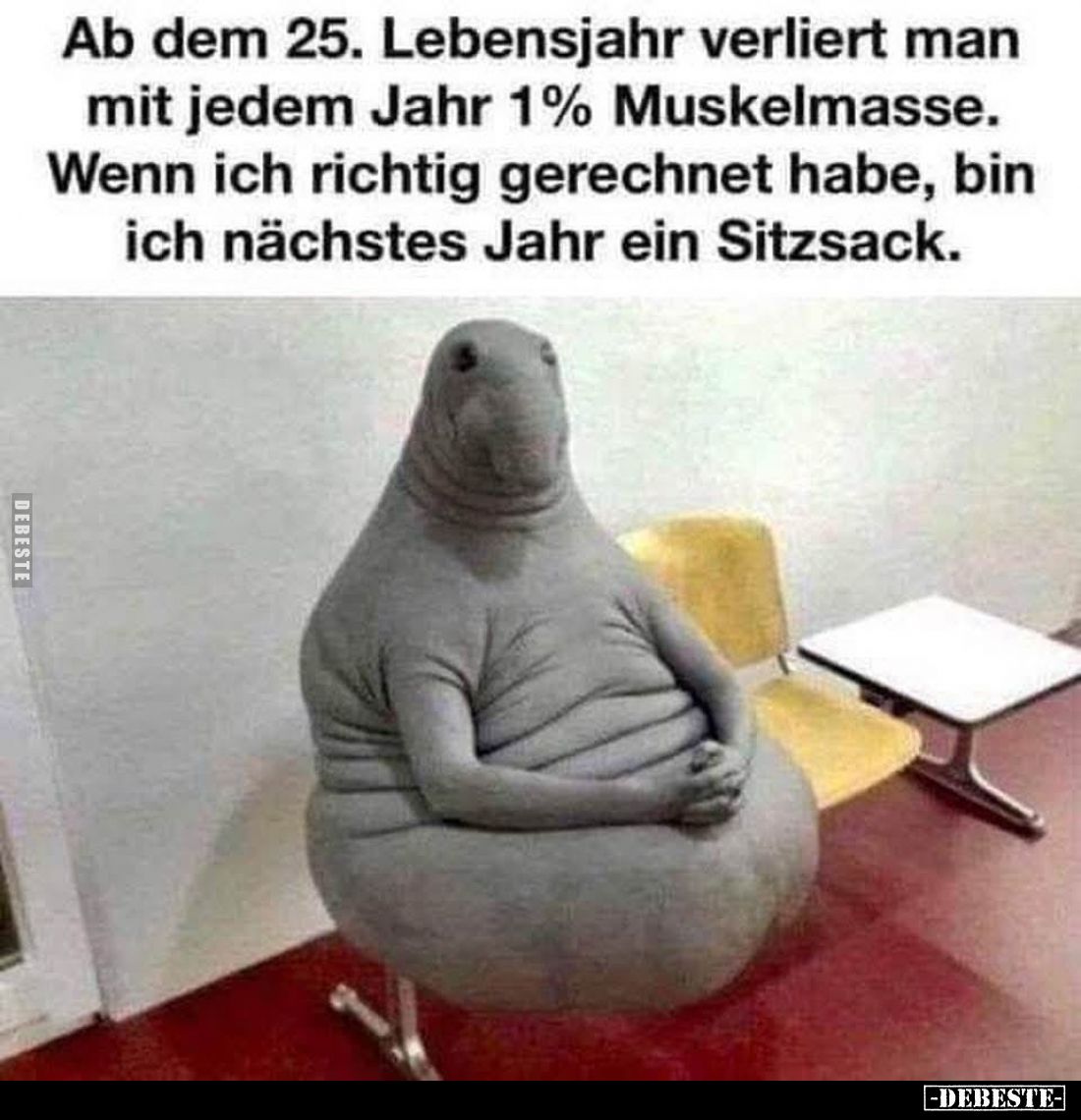 Ab dem 25. Lebensjahr verliert man mit jedem Jahr 1% Muskelmasse. Wenn ich richtig gerechnet habe, bin ich nächstes Jahr ein ...