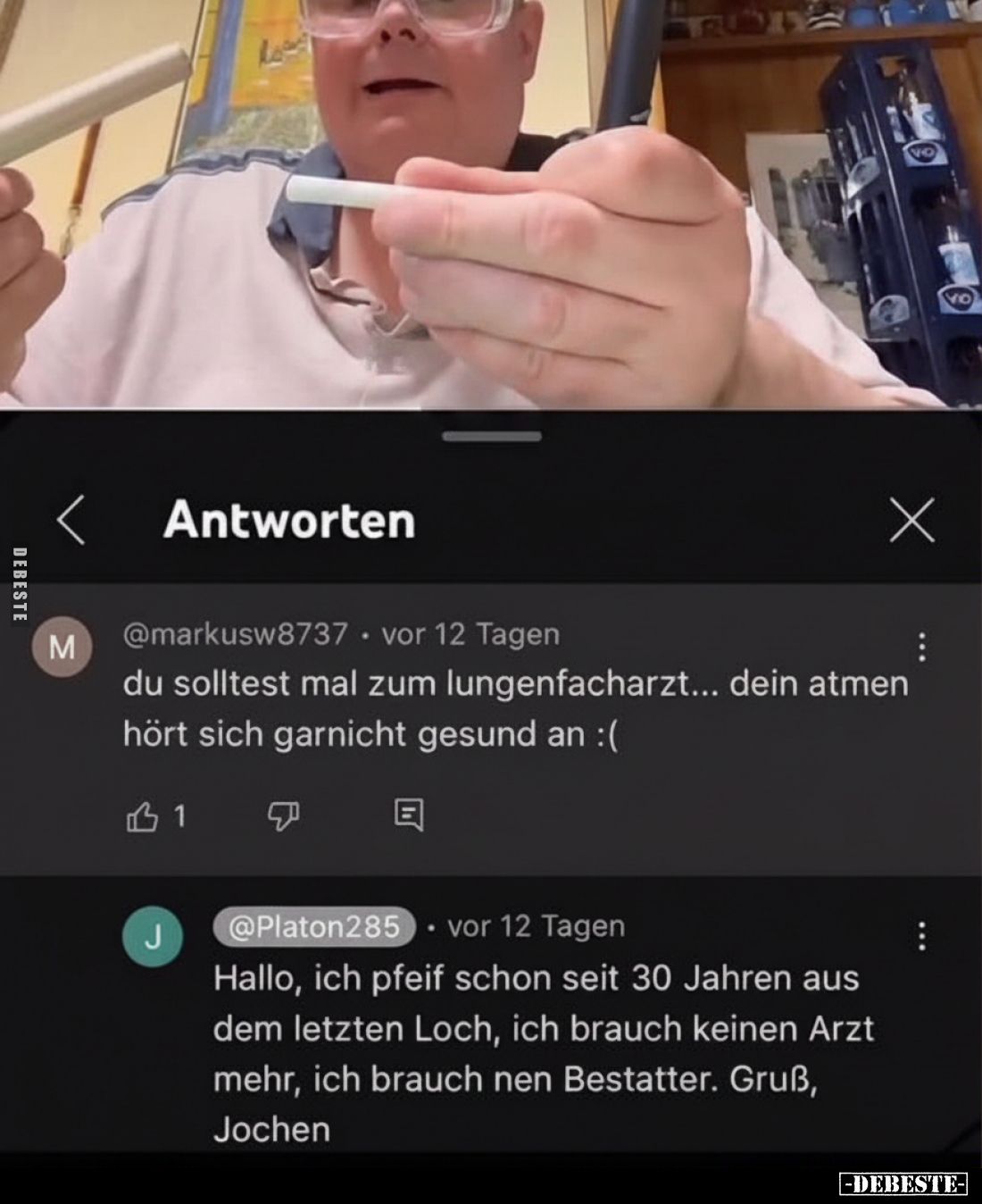 Du solltest mal zum Lungenfacharzt... Dein Atmen hört sich garnicht gesund an :(
-
Hallo, ich pfeif schon seit 30 Jahren au...