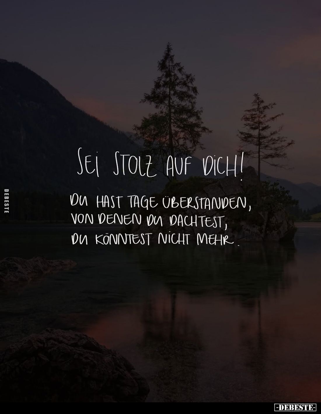 Sei stolz auf dich!
Du hast Tage überstanden, von denen du dachtest, du könntest nicht mehr.