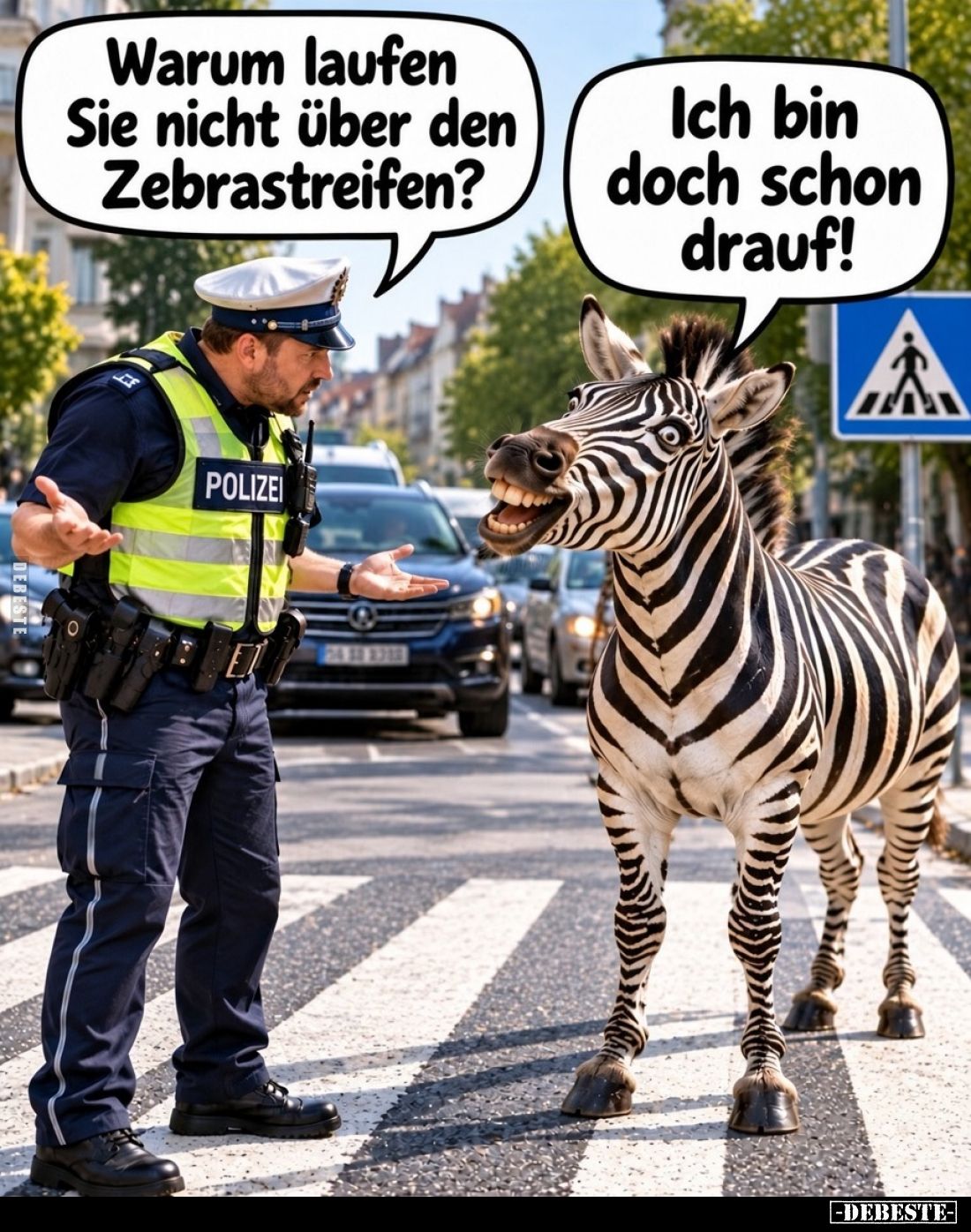 Warum laufen Sie nicht über den Zebrastreifen?
-
Ich bin doch schon drauf!