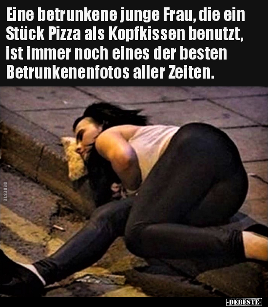 Eine betrunkene junge Frau, die ein Stück Pizza als.. - Lustige Bilder | DEBESTE.de