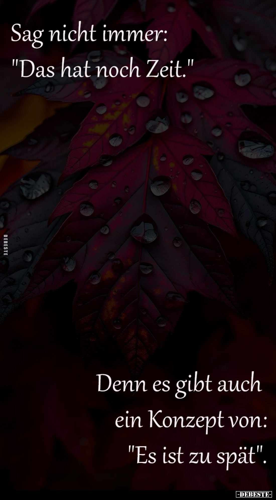 Sag nicht immer:
"Das hat noch Zeit."
Denn es gibt auch ein Konzept von: "Es ist
zu spät".