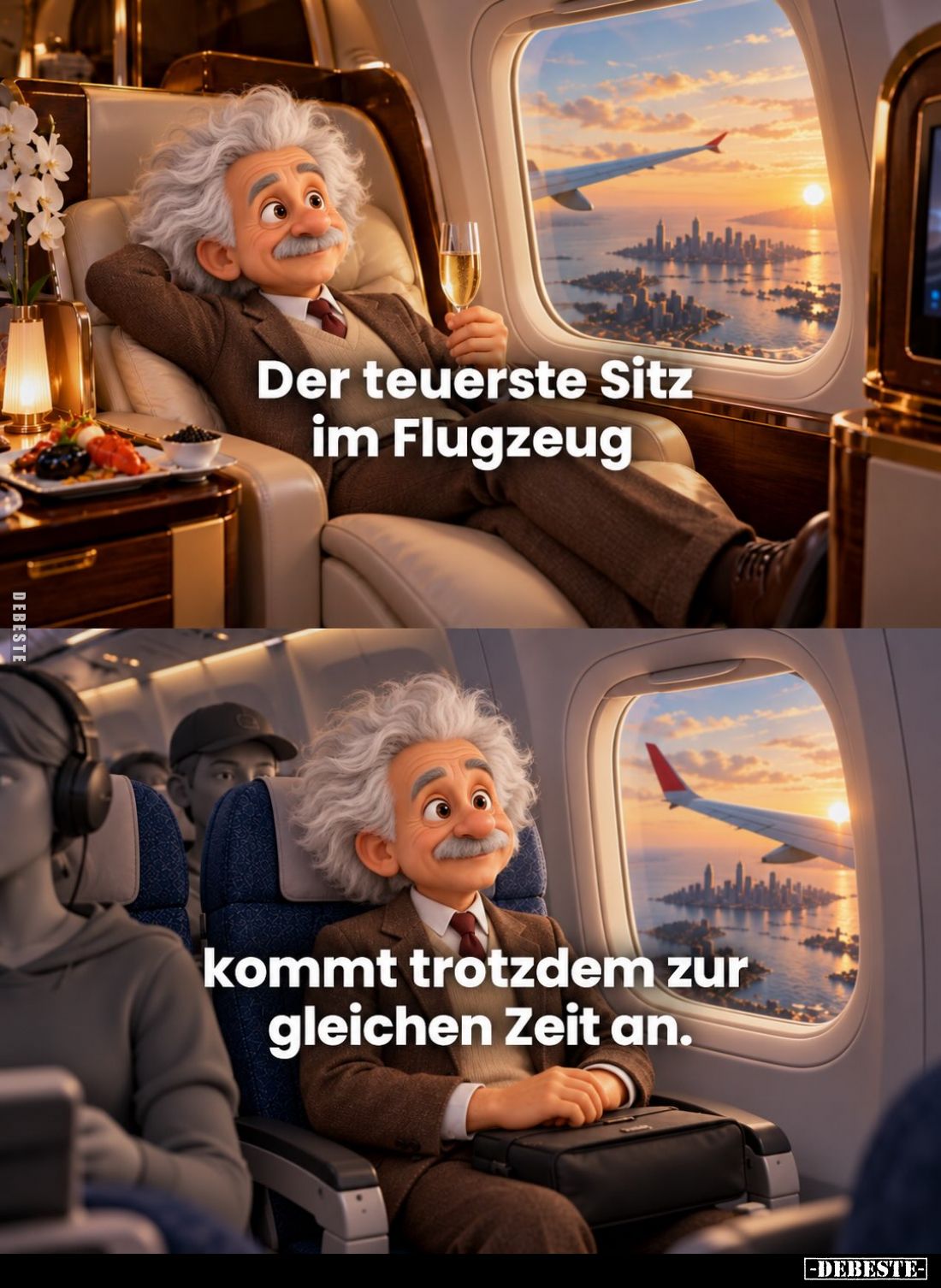 Der teuerste Sitz im Flugzeug
kommt trotzdem zur gleichen Zeit an.