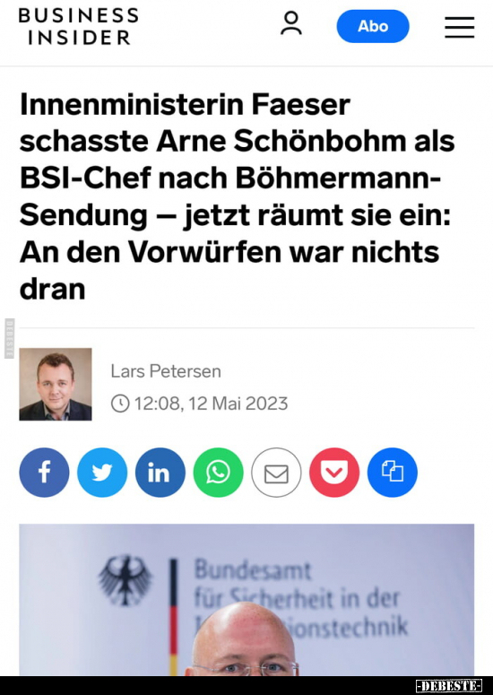 Innenministerin Faeser schasste Arne Schönbohm als BSI-Chef.. - Lustige Bilder | DEBESTE.de
