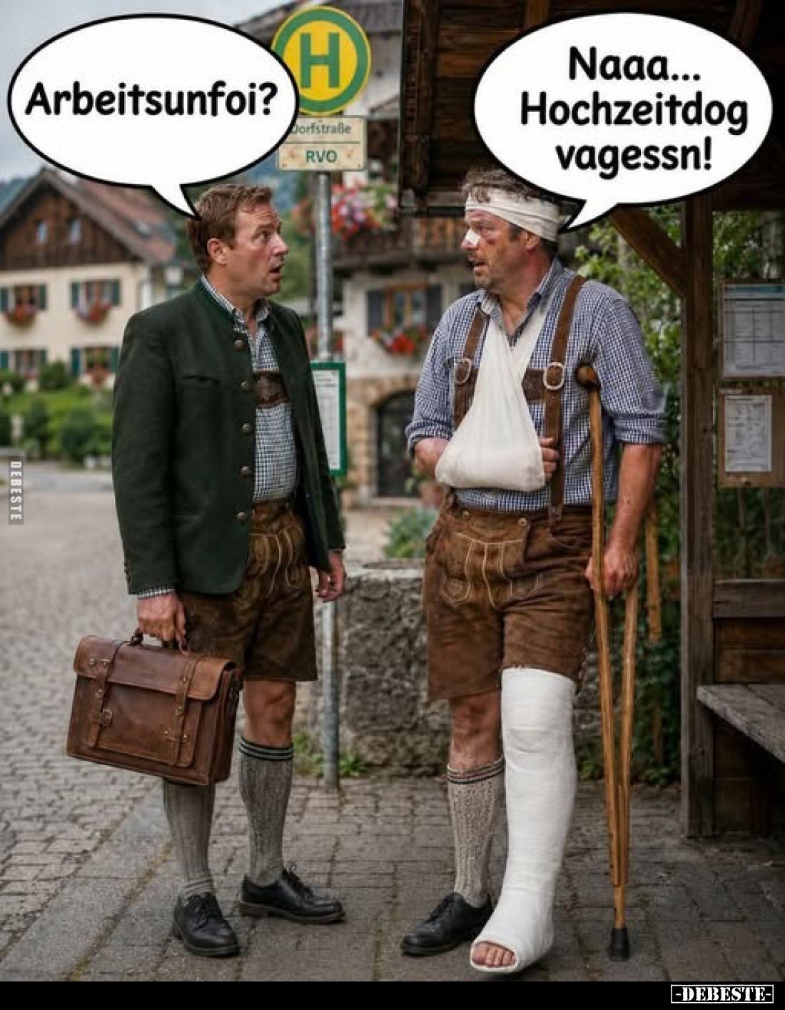 Arbeitsunfoi?
Naaa... Hochzeitdog vagessn!