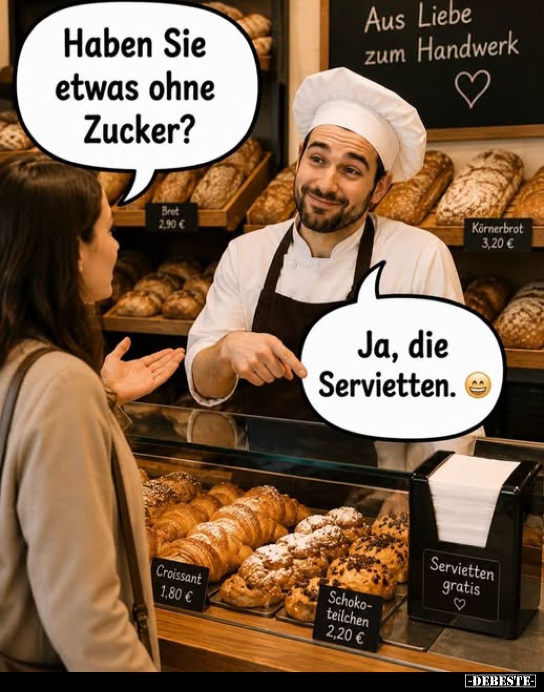 Haben Sie etwas ohne Zucker?
-
Ja, die Servietten.
