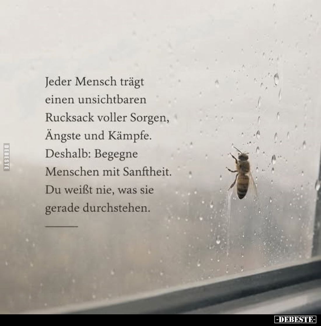 Jeder Mensch trägt einen unsichtbaren Rucksack voller Sorgen, Ängste und Kämpfe. Deshalb: Begegne Menschen mit Sanftheit. Du ...