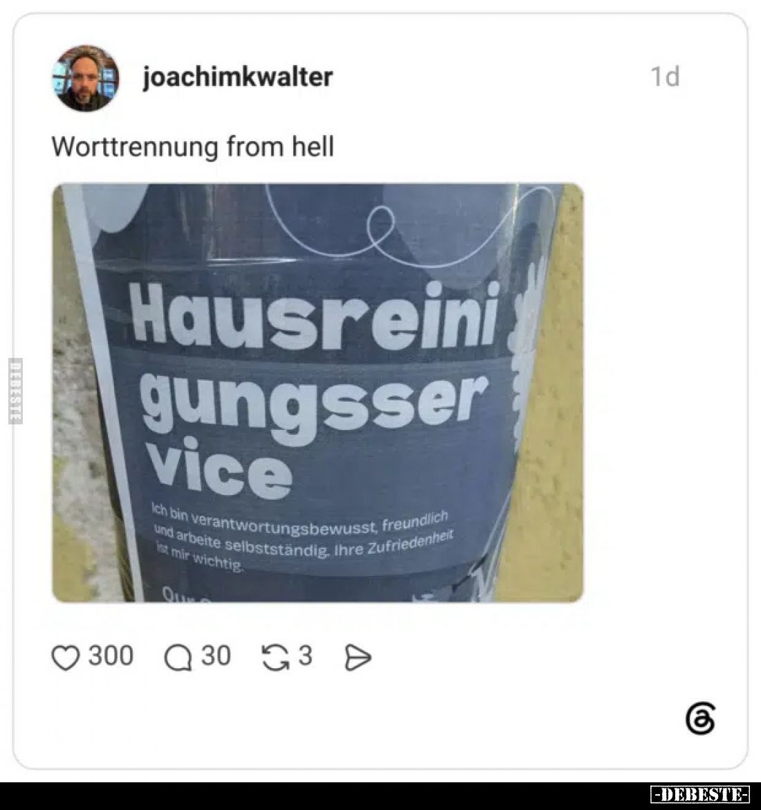 Worttrennung from hell - Hausreinigungsservice - Ich bin verantwortungsbewusst, freundlich und arbeite selbstständig. Ihre Zu...