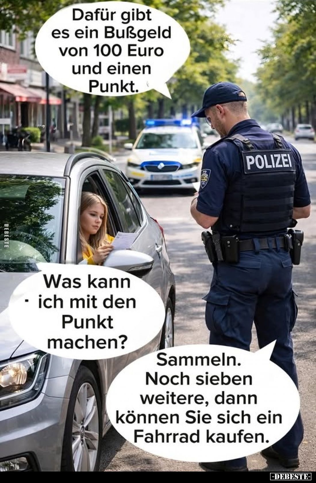 Dafür gibt es ein Bußgeld von 100 Euro und einen Punkt.

Was kann ich mit den Punkt machen?
Sammeln. Noch sieben weitere, ...