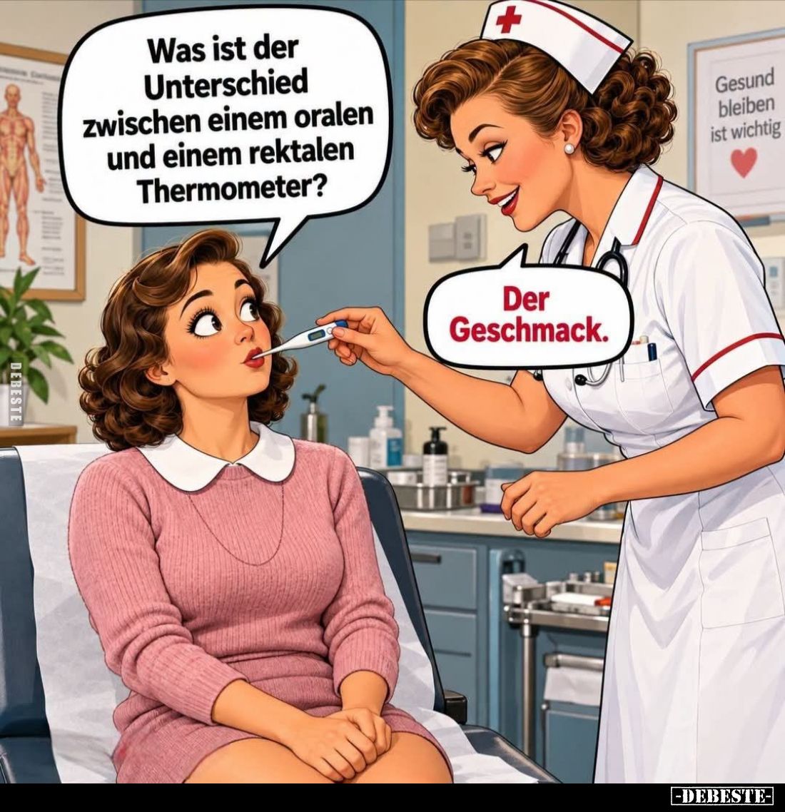 Was ist der Unterschied zwischen einem oralen und einem rektalen Thermometer?
-
Der Geschmack.