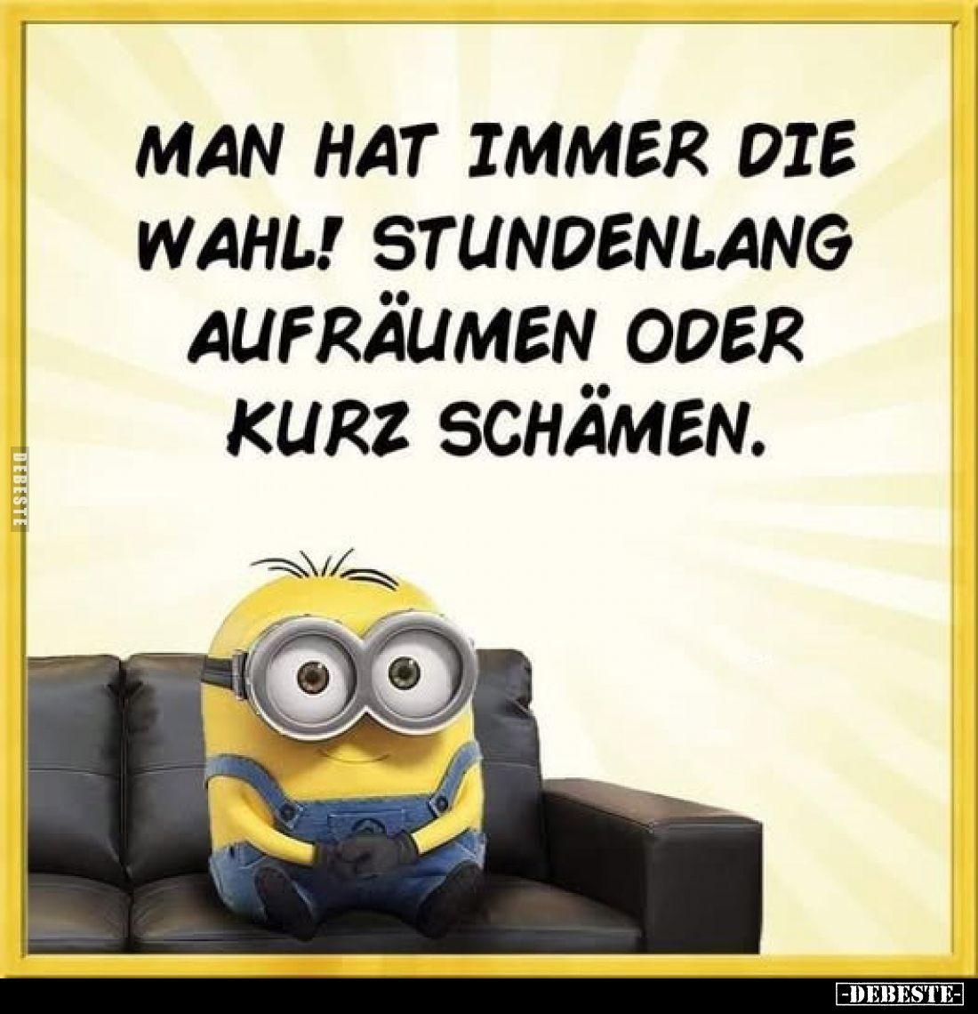 Man hat immer die Wahl! Stundenlang aufräumen oder kurz schämen.