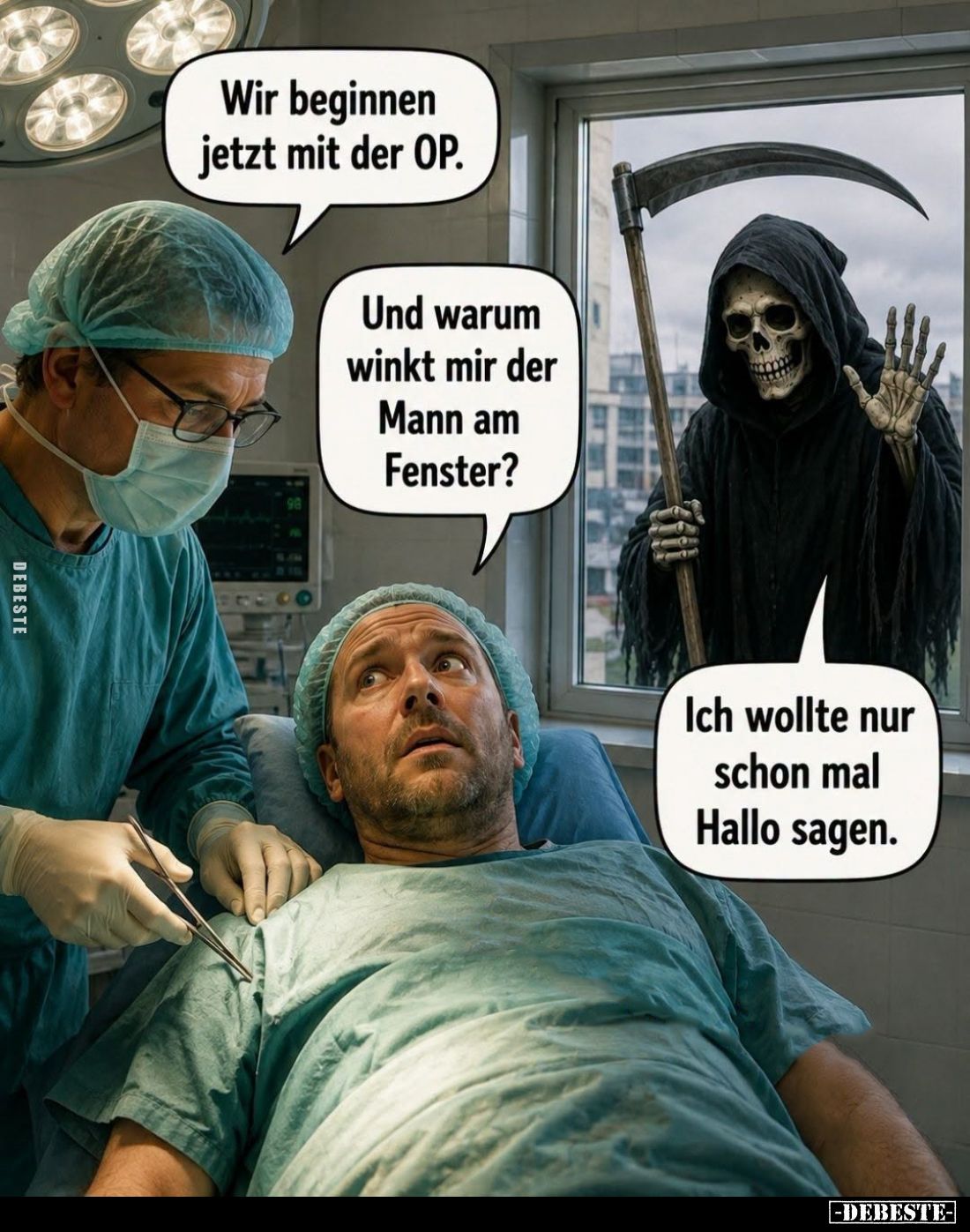 Wir beginnen jetzt mit der OP. -
Und warum winkt mir der Mann am Fenster?
-
Ich wollte nur schon mal Hallo sagen.