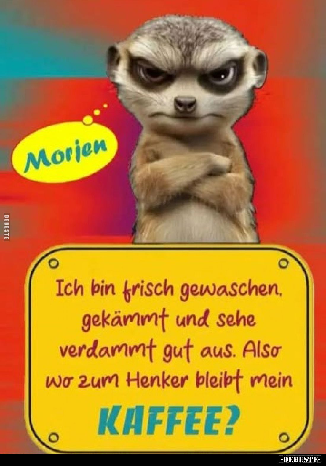 Ich bin frisch gewaschen, gekämmt und sehe verdammt gut aus. Also wo zum Henker bleibt mein KAFFEE?