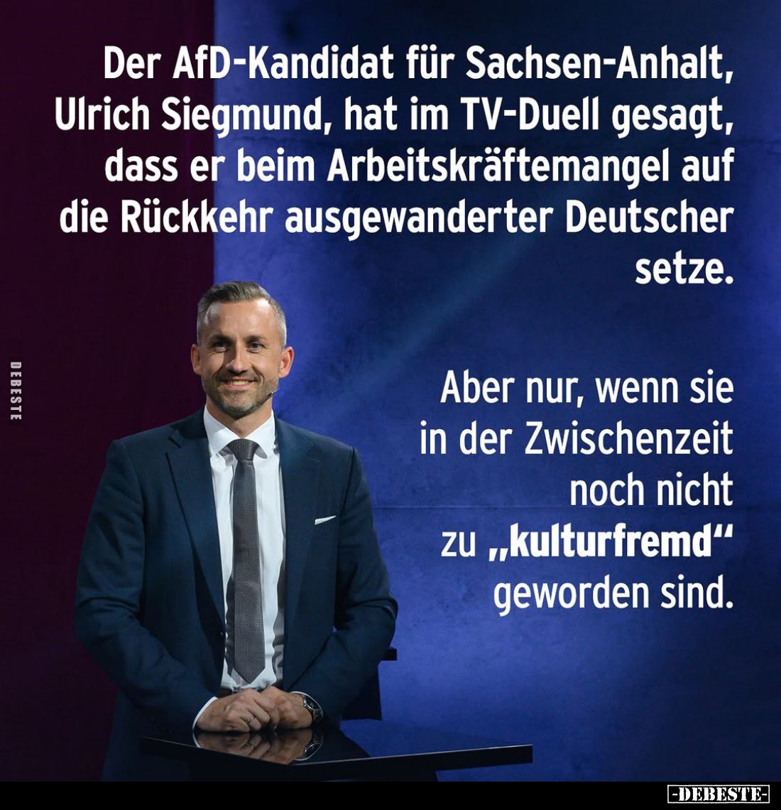 Der AfD-Kandidat für Sachsen-Anhalt, Ulrich Siegmund, hat im TV-Duell gesagt, dass er beim Arbeitskräftemangel auf die Rückke...