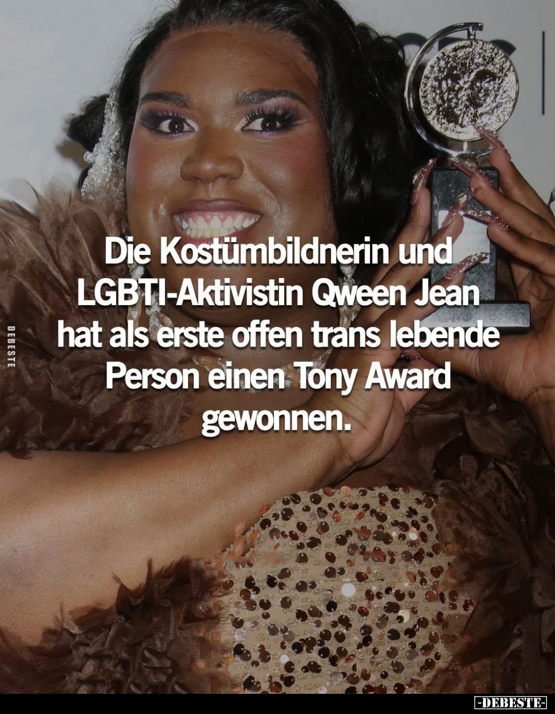 Die Kostümbildnerin und LGBTI-Aktivistin Qween Jean hat als erste offen trans lebende Person einen Tony Award gewonnen.