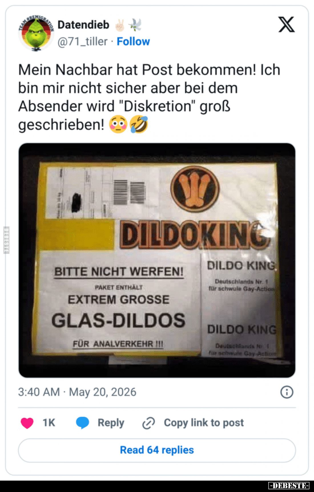 Mein Nachbar hat Post bekommen! Ich bin mir nicht sicher aber bei dem Absender wird "Diskretion" groß geschrieben!