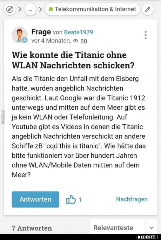 Wie konnte die Titanic ohne WLAN Nachrichten schicken?.. - Lustige Bilder | DEBESTE.de