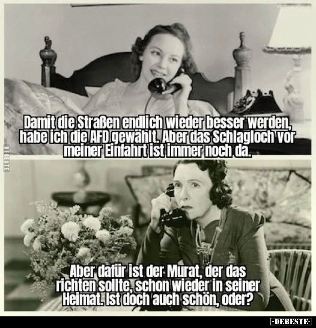 Damit die Straßen endlich wieder besser werden, habe ich die AFD gewählt. Aber das Schlagloch vor meiner Einfahrt ist immer n...