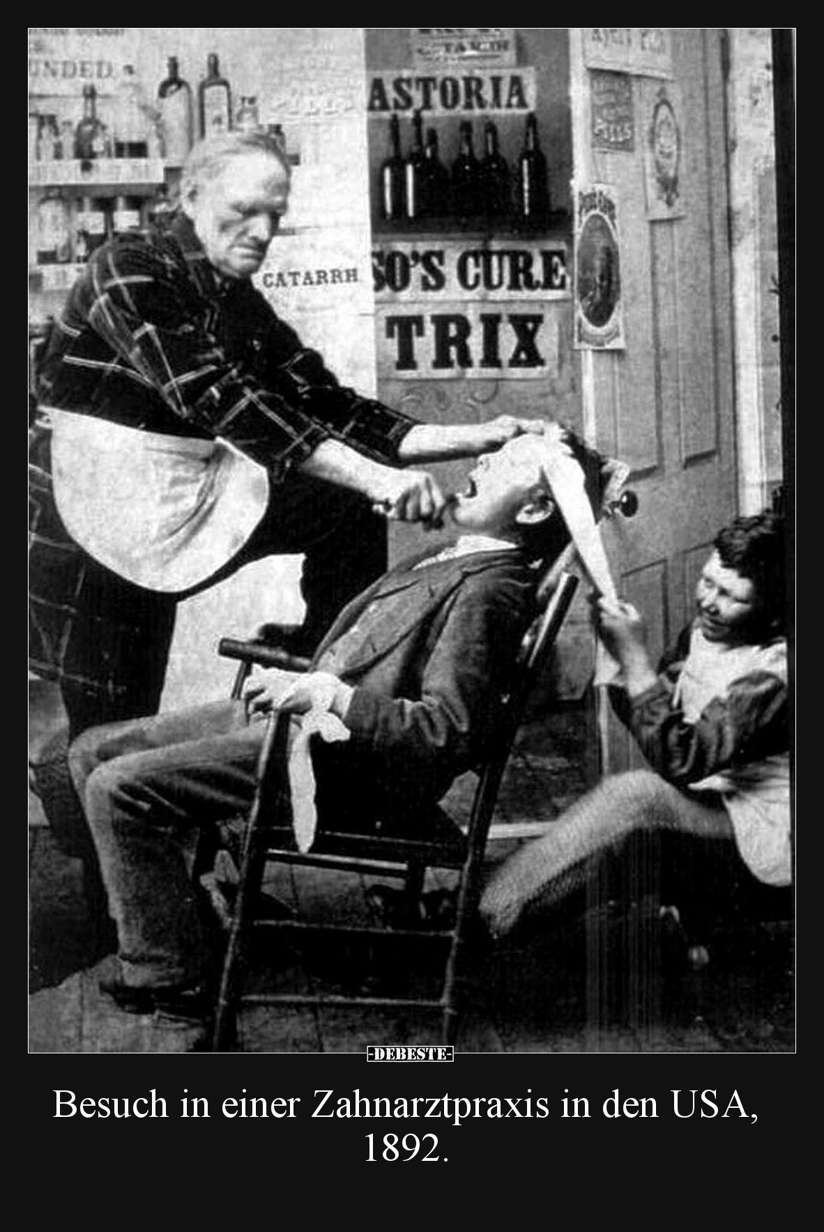 Besuch in einer Zahnarztpraxis in den USA, 1892.